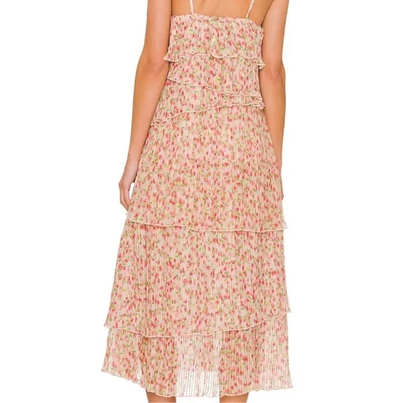 NWOT Something Navy Pink Floral Tiered Midi Dress - Picture 2 of 2